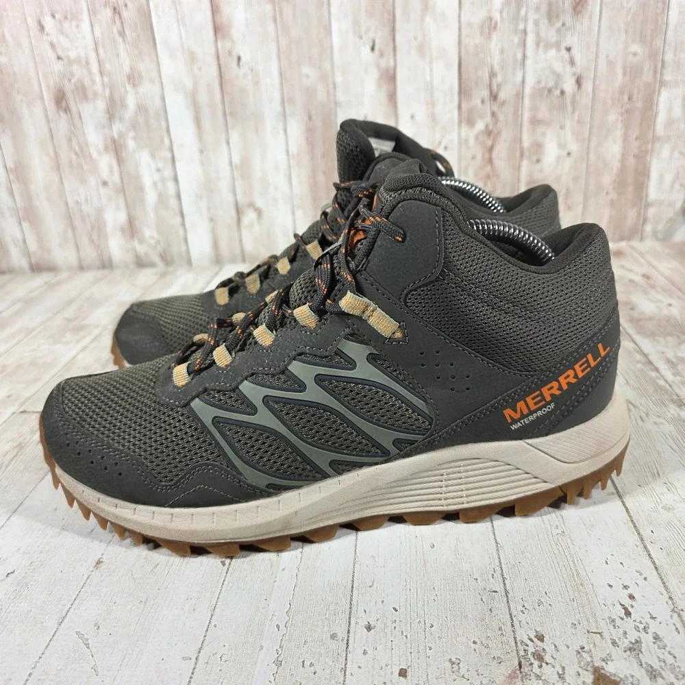 Merrell wildwood Mid Waterproof Hiking Boots Beluga Orange Mens 8